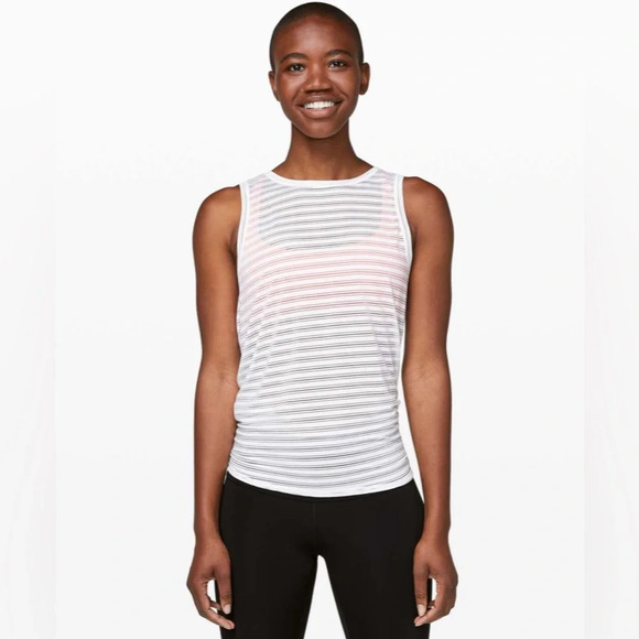 Lululemon Meet Halfway Tank Top Striped Relaxed Lightweight White Size M/L - Picture 1 of 8